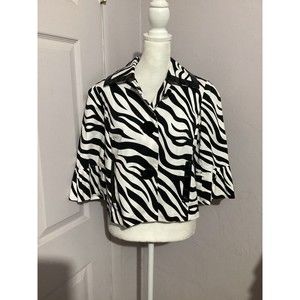 Sandro Sportswear Zebra Wide Sleeve Short Blazer Button Up